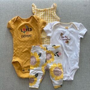 3M Yellow Gingham, Bee, Bird and Pants Onesies Bundle